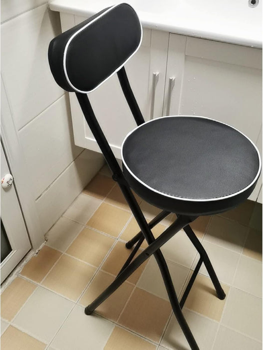 Taburete de bar plegable con respaldo de piel sintética