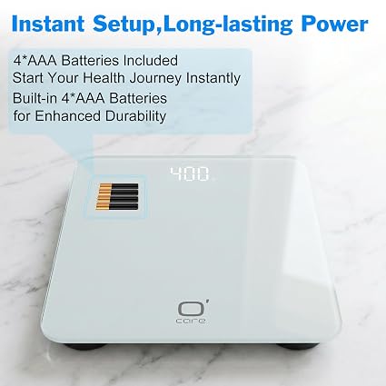 Balanza digital de baño O'CARE para medir el peso corporal - LED de alta precisión, blanca