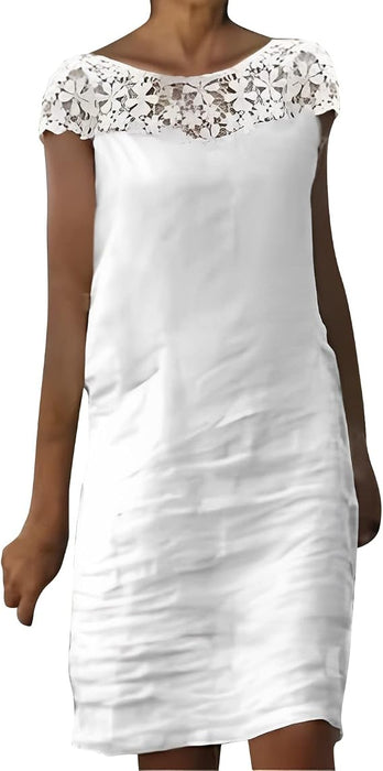 Vestidos midi para mujer casual de verano con encaje y mangas cortas
