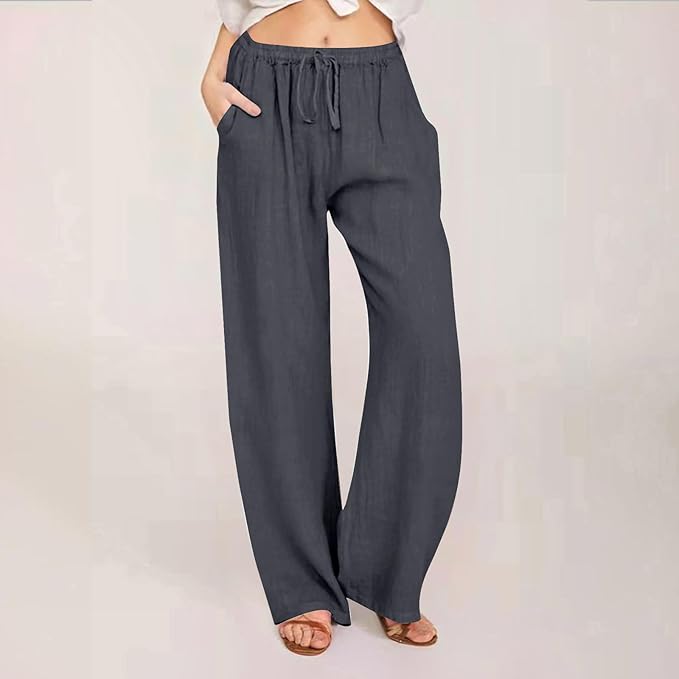 Pantalones de algodón, para mujer, ligeros, de talle alto y con bolsillos.