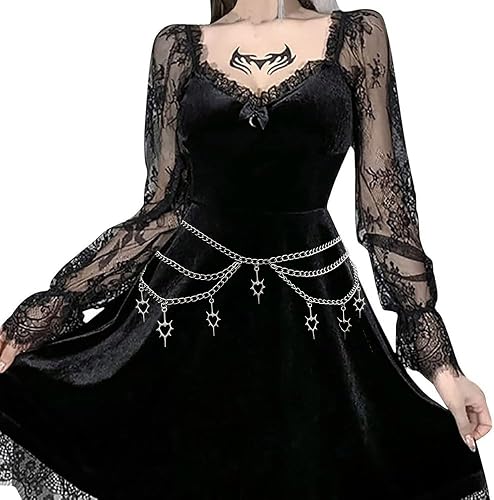 Cinturón de cadena de cintura de corazón de espina, estilo punk gótico, cruzado, con borla, para mujeres