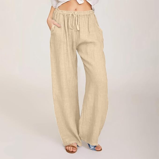 Pantalones de algodón, para mujer, ligeros, de talle alto y con bolsillos.