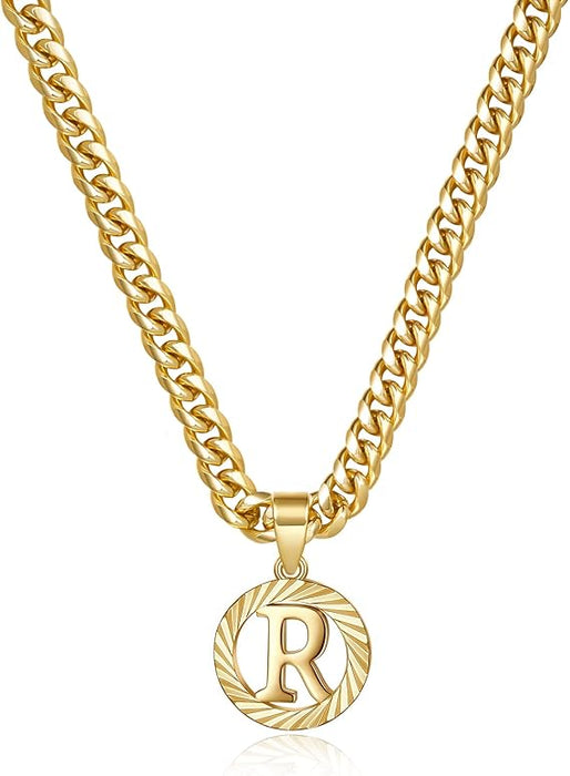 Collar de Cadena Cubana Con Colgante de Letra Redonda con Letras Mayúsculas Caladas