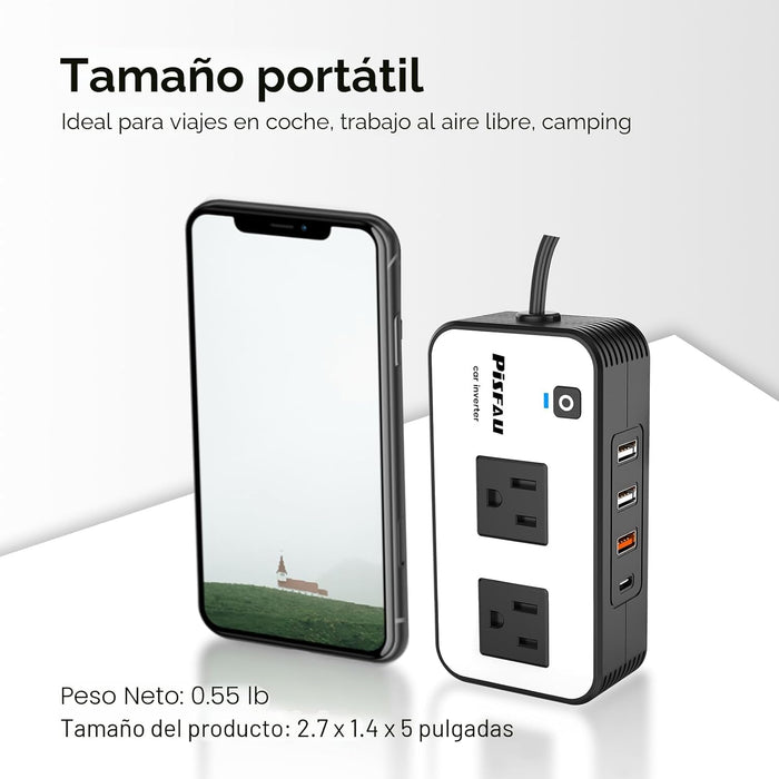 Inversor de energía para automóvil de 200W, PiSFAU DC 12V a 110V AC adaptador de enchufe