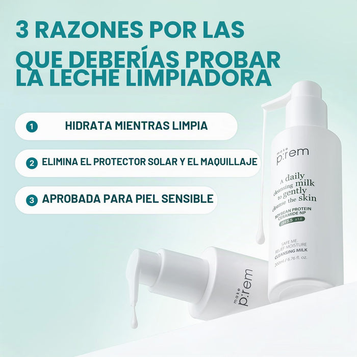 MAKE P:REM Safe Me. Leche limpiadora hidratante Relief, 200 ml (6.76 fl.oz.)