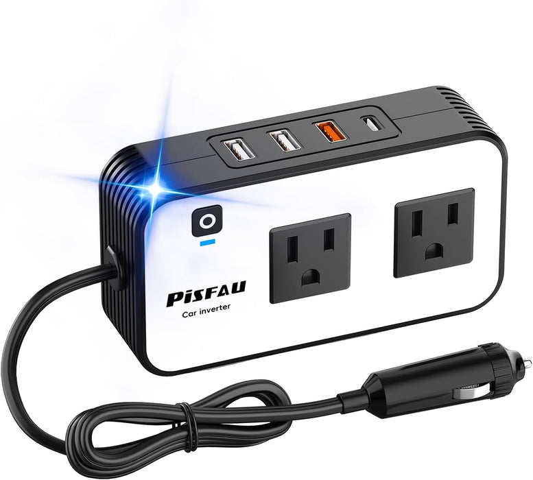Inversor de energía para automóvil de 200W, PiSFAU DC 12V a 110V AC adaptador de enchufe