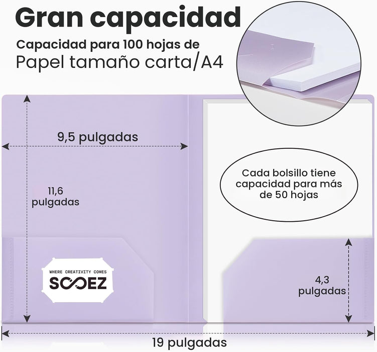 Sooez Paquete de 6 carpetas con bolsillos, colores pastel, carpetas de bolsillo resistentes