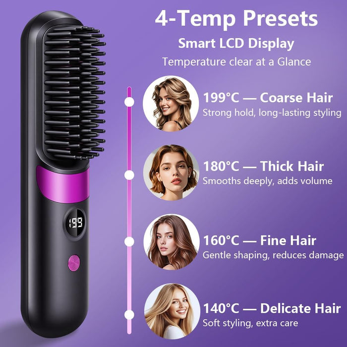 Cepillo Alisador Pelo de 4 Temperaturas, 140°C-199°C, con Pantalla LED para Uso en Casa