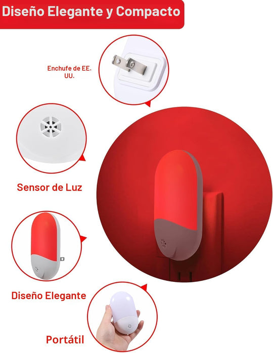 Luz nocturna roja y ámbar de 670 nm enchufable a la pared para dormir [4 unidades]