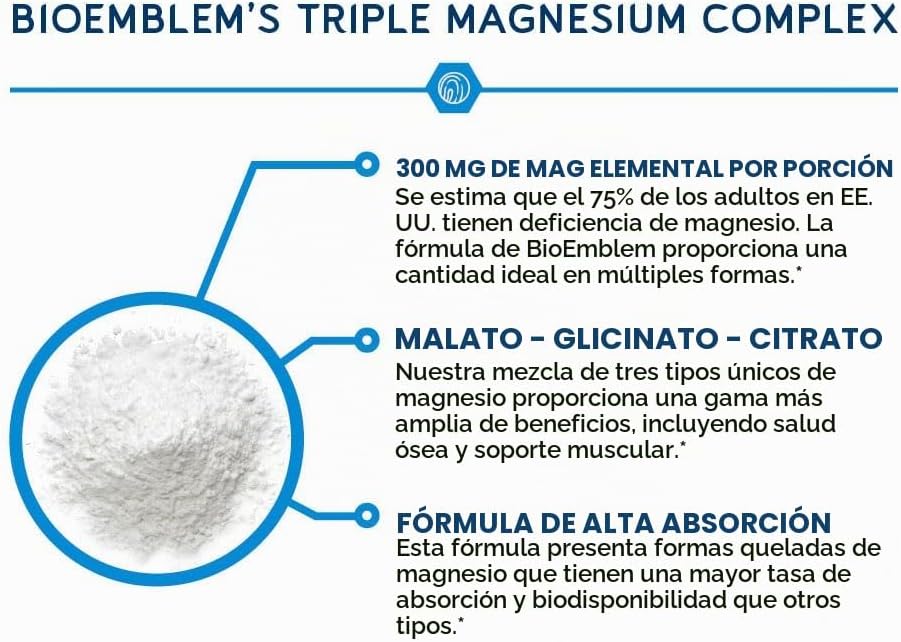 BioEmblem Complejo de glicinato de magnesio, 300 mg por porción, 90 Tabletas