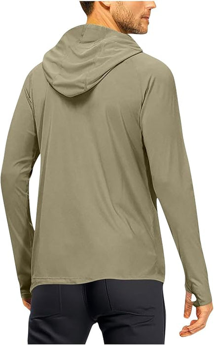 Sudadera con capucha de manga larga raglán para hombre con protección solar UPF 50+