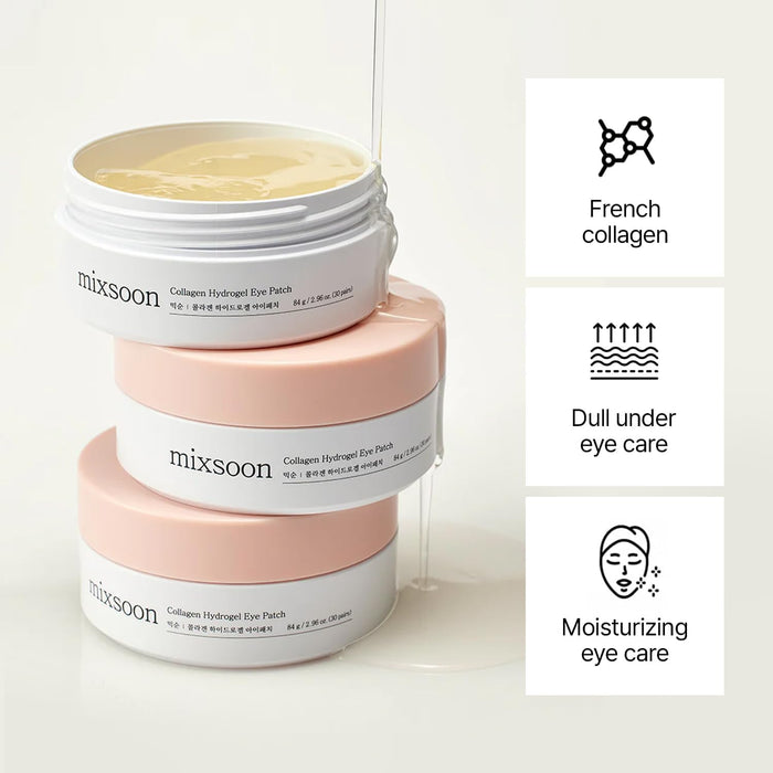 Mixsoon parches de hidrogel de colágeno para ojos, mascarilla hidratante en gel (30 pares)