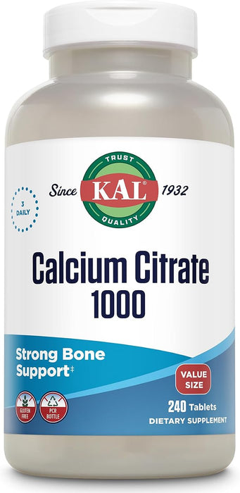 KAL Citrato de calcio 1000 mg, suplementos de calcio para mujeres y hombres