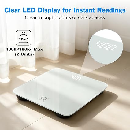 Balanza digital de baño O'CARE para medir el peso corporal - LED de alta precisión, blanca