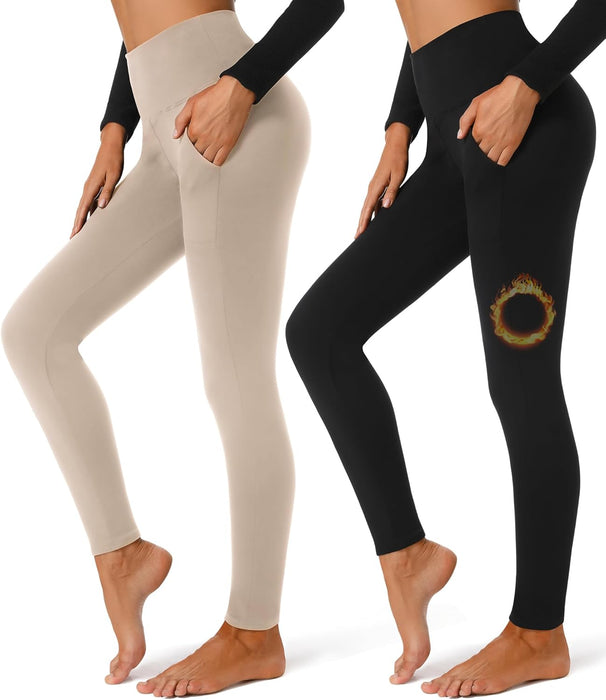 FULLSOFT Paquete de 2 leggings con forro polar con bolsillos para mujer