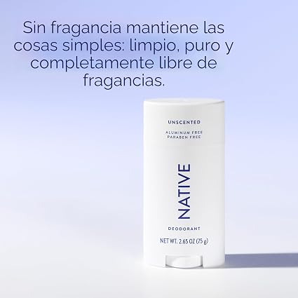 Native Deodorant, Sin fragancia, Sin aluminio, Sin parabenos, 2.65 OZ (75 g)