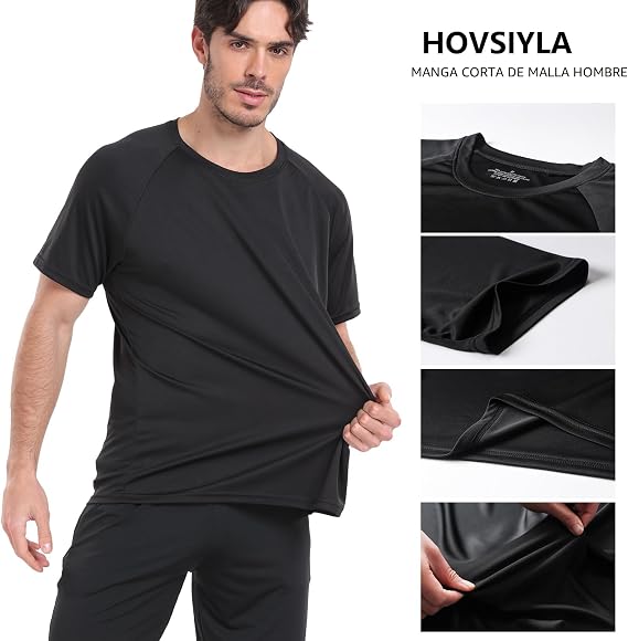 HovSiyla - Paquete de 5 camisetas para correr de hombre, tops deportivos, ajustados