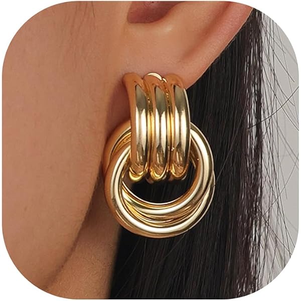 Pendientes gruesos de nudo dorado para mujer