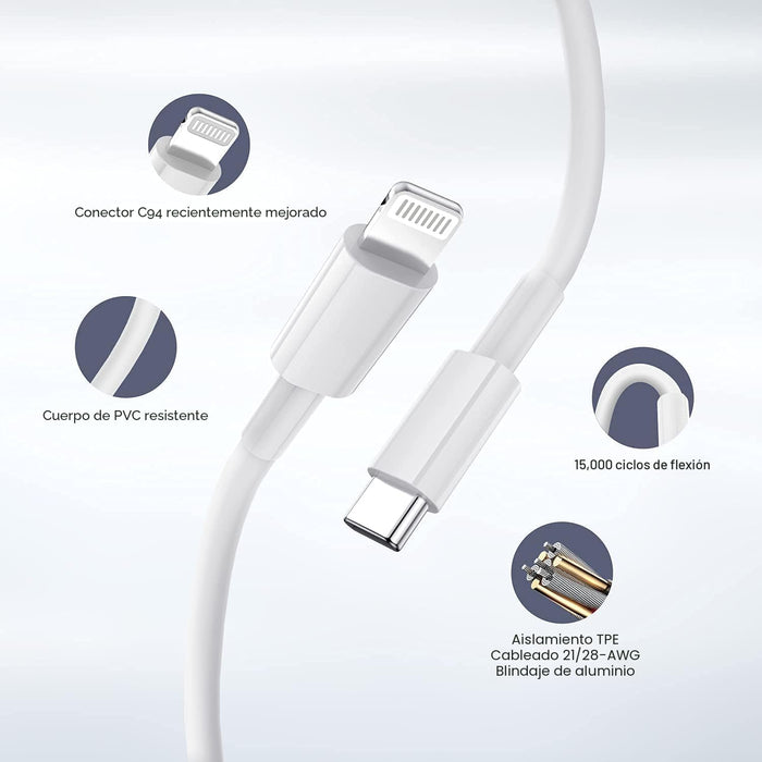 Cargador rápido para teléfono [certificado MFi] Cargador tipo C de 10 pies