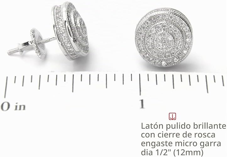 Pendientes redondo plateado tornillo atrás con diamantes de imitación