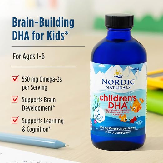 Nordic Naturals DHA para niños, sabor fresa - 237 ml (8 oz) - 530 mg de Omega-3 con EPA y DHA
