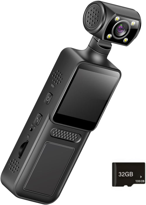 Cámara corporal 4K de vídeo, portátil con lente giratoria de 180 grados