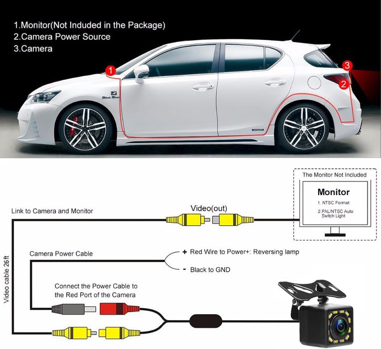 Cámara de respaldo para automóvil, cámara de visión trasera Ultra HD 12 LED visión nocturna
