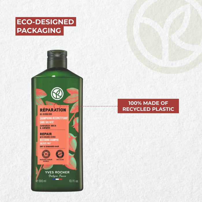 Yves Rocher Champú reparador para cabello seco o dañado con aceite de jojoba orgánico