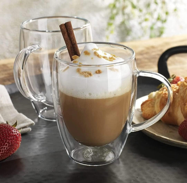 Pack de 2 Taza de vidrio con aislamiento térmico de doble pared de 12 oz