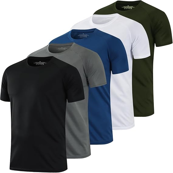 HovSiyla - Paquete de 5 camisetas para correr de hombre, tops deportivos, ajustados