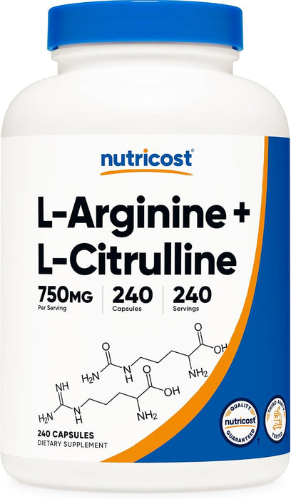 Nutricost L-Arginina L-Citrulina Complejo 750mg, 240 Cápsulas - Sin OGM