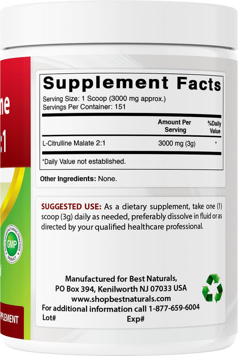 Best Naturals L-Citrulina Malato 2:1 en Polvo 1 Lb