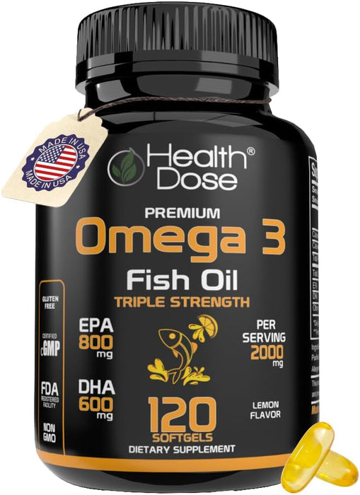 Health Dose Aceite de pescado Omega 3 de 2000 mg – Cápsulas blandas con sabor a limón
