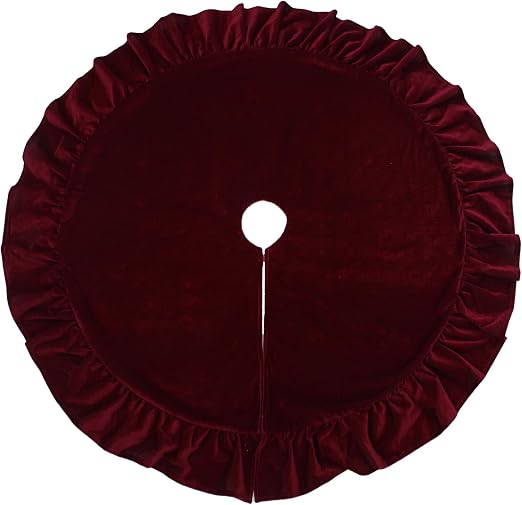 Falda para árbol de Navidad de terciopelo rojo, para decoración del hogar