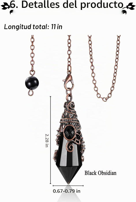 PESOENTH Péndulo de cristal de obsidiana negra, metal y bronce, piedra preciosa hexagonal para mujeres