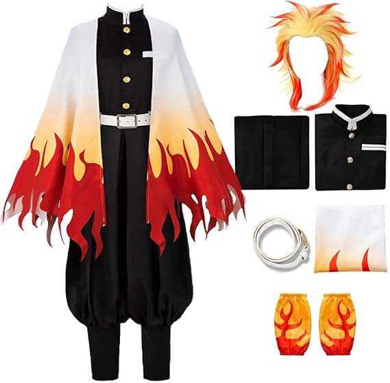 Disfraz de cosplay de Rengoku, uniforme de anime con peluca