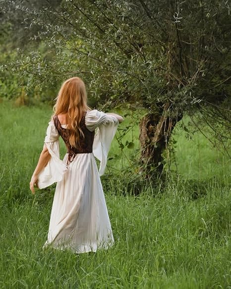 Scarlet Darkness Vestido Renacentista Campesino Medieval para Mujer de Manga Campana