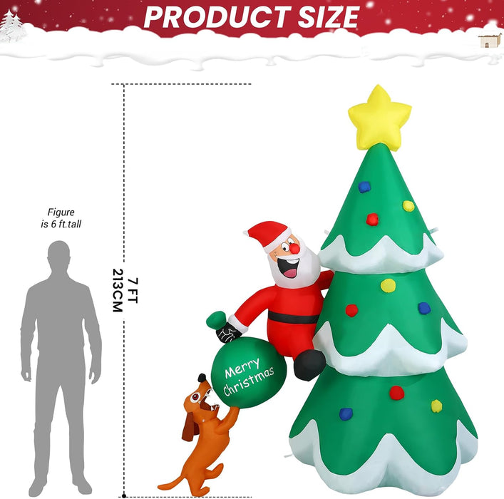 Árbol de Navidad inflable Alupssuc de 2,13 m con decoración de Papá Noel y perro