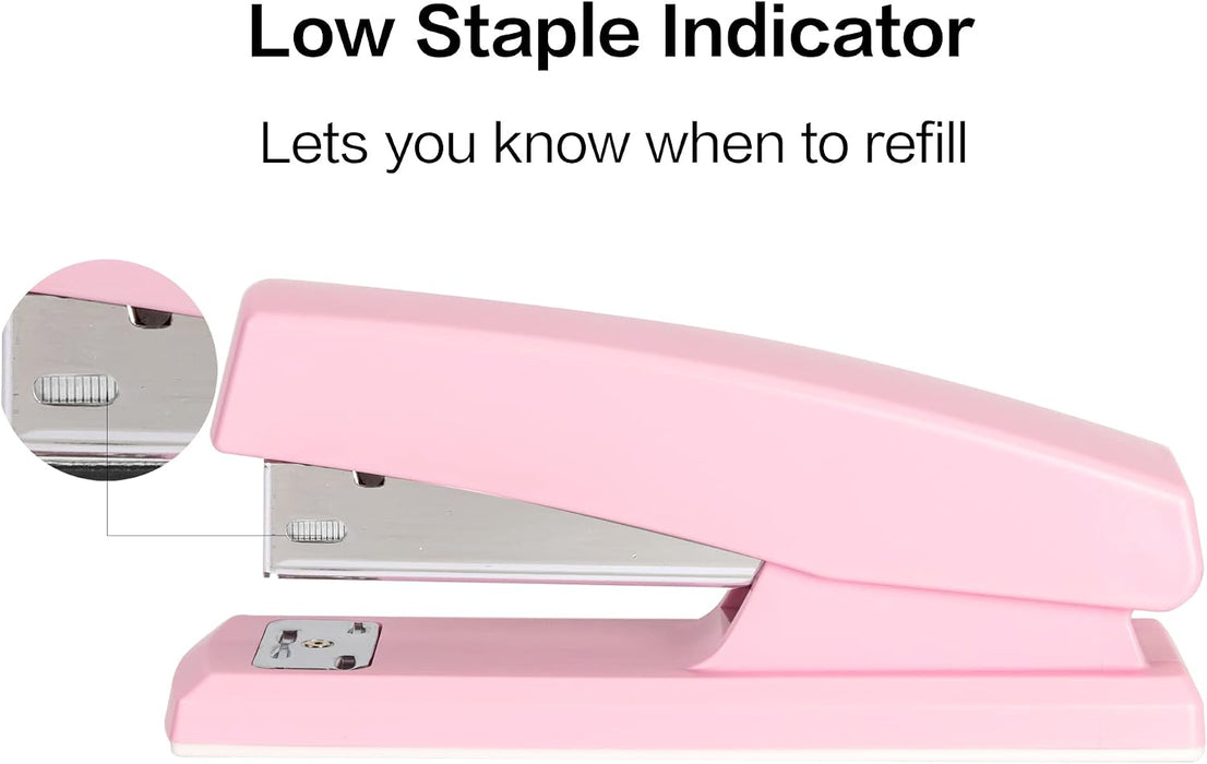 Deli grapadoras de escritorio con 640 grapas, capacidad para 25 hojas, color rosa