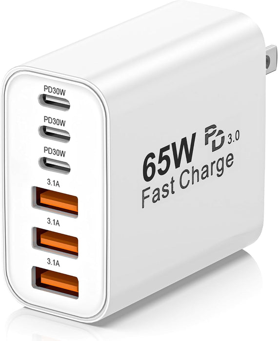 Bloque de cargador USB C, adaptador de pared PD QC cargador rápido de 65 W