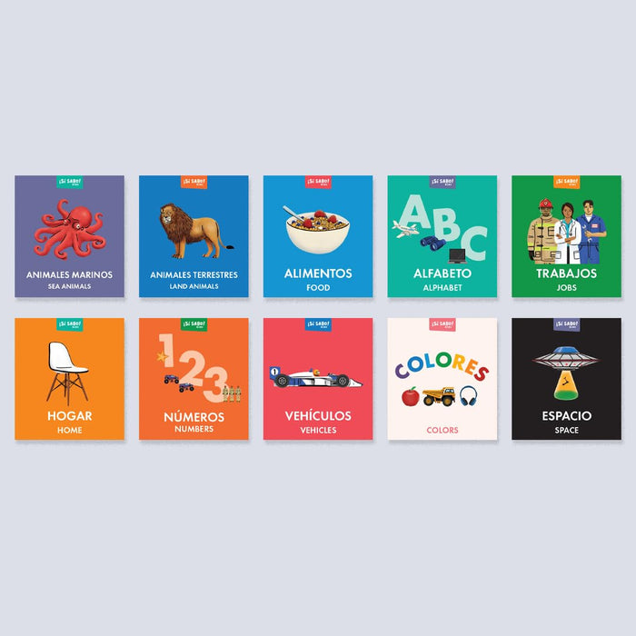 Mi primera biblioteca bilingüe: Un conjunto de libros de cartón con vocabulario en español e inglés sobre colores