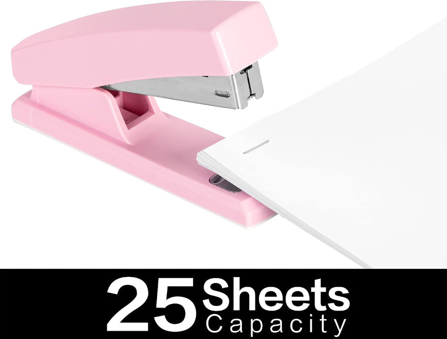 Deli grapadoras de escritorio con 640 grapas, capacidad para 25 hojas, color rosa