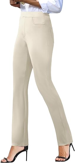 Keriffe Pantalones de yoga elásticos para mujer de cintura alta, pierna recta