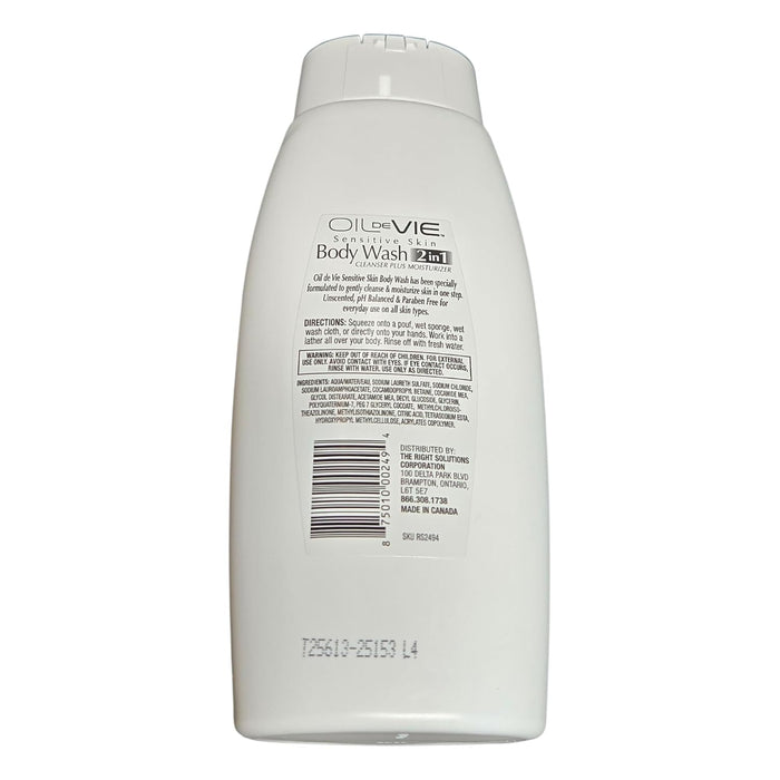 Gel de baño 2 en 1 Oil De Vie Cleanser Plus Hidratante para calmar la piel sensible 18oz