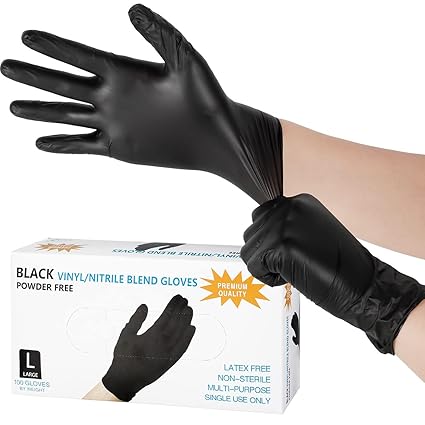 100 guantes desechables negros, de vinilo cómodos unisex (L, negro)