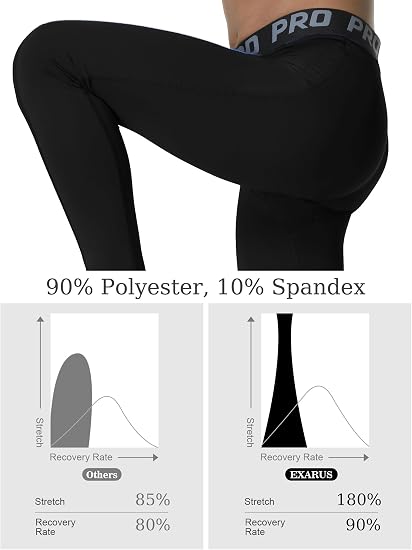 EXARUS Leggings de compresión para niños y jóvenes, pantalones deportivos
