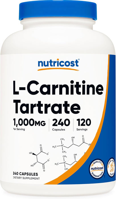Nutricost Tartrato de L-Carnitina 1,000 mg, 240 cápsulas