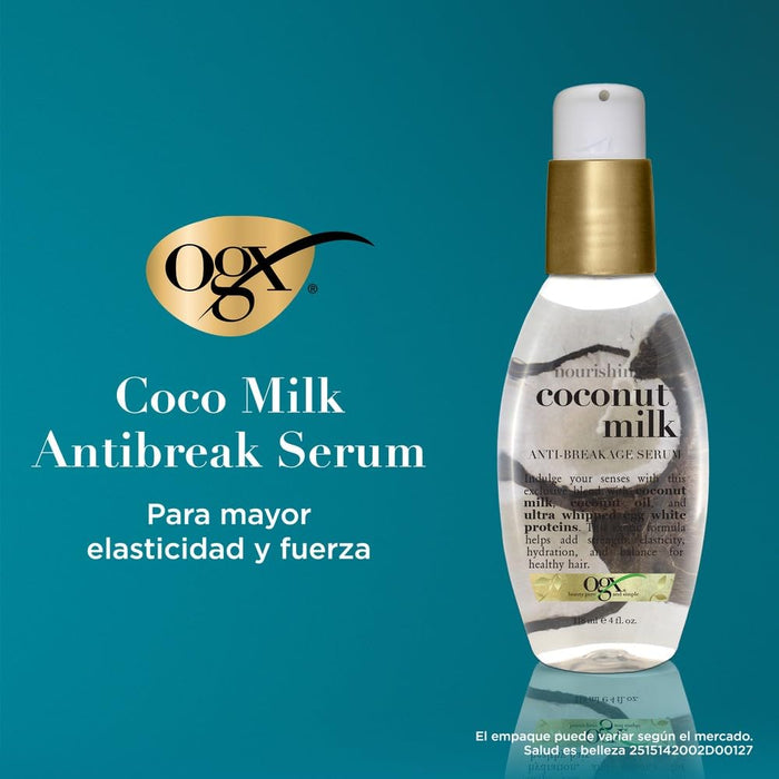 OGX Suero nutritivo + antirotura de leche de coco, 4 onzas líquidas