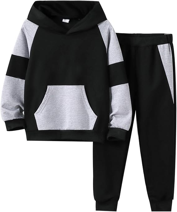 Sudadera pullover con capucha de manga larga de bloques de color y pantalones