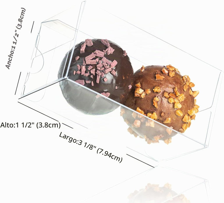 Paquete de 100 cajas de chocolate transparentes para 2 trufas, cajas de regalo
